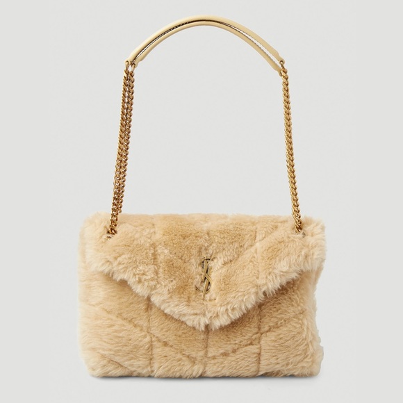 NEW! Authentic YSL SAINT LAURENT CREAM PUFFER LARGE FUR SHEARLING SHOULDER BAG - Picture 7 of 17